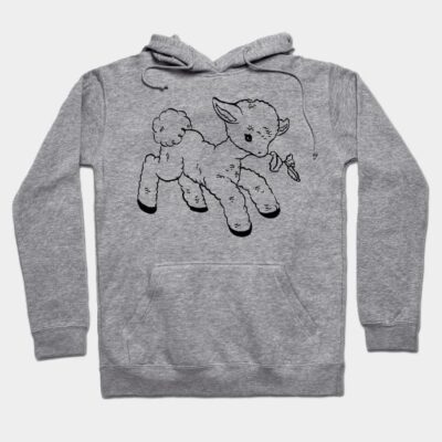 Gray hoodie with playful lamb design, unisex casual wear, soft cotton blend, ideal for everyday comfort.