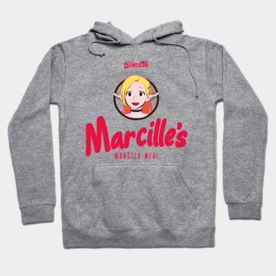 Gray hoodie with colorful graphic design featuring text "Marcille's Monster Meal," ideal for casual wear.