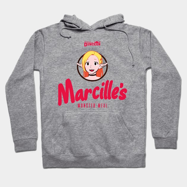 Gray hoodie with colorful graphic design featuring text "Marcille's Monster Meal," ideal for casual wear.