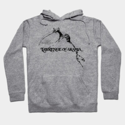 Gray "Lawrence of Arabia" hoodie with artistic graphic, cozy cotton blend, casual wear, unisex style.