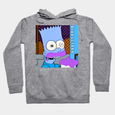 Gray hoodie with cartoon graphic print, featuring colorful design. Casual wear, cotton blend, unisex style.