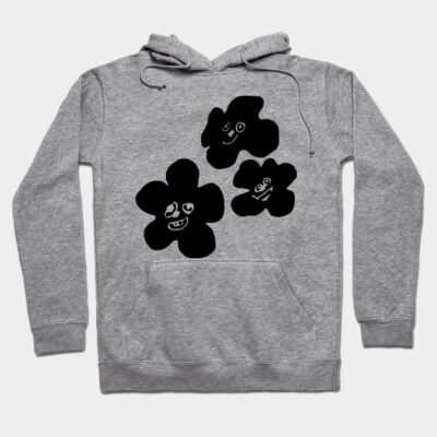 Gray hoodie with playful black flower graphics, casual style, perfect for everyday wear. Soft and comfortable material.