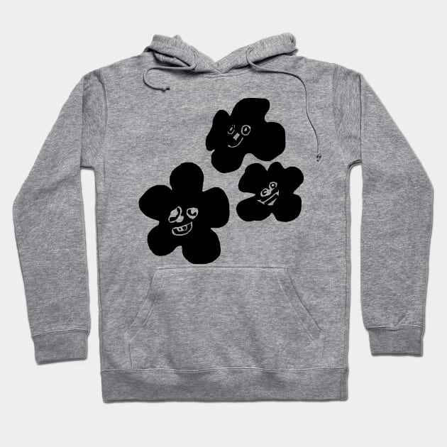 Gray hoodie with playful black flower graphics, casual style, perfect for everyday wear. Soft and comfortable material.
