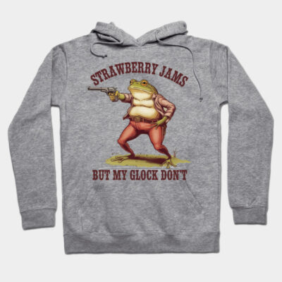 Gray hoodie with whimsical frog print and humorous text, featuring casual style and comfortable fabric. Perfect for everyday wear.