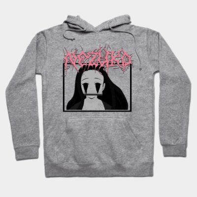 Gray anime graphic hoodie, cotton blend, casual style, featuring bold pink lettering and black-and-white character design.