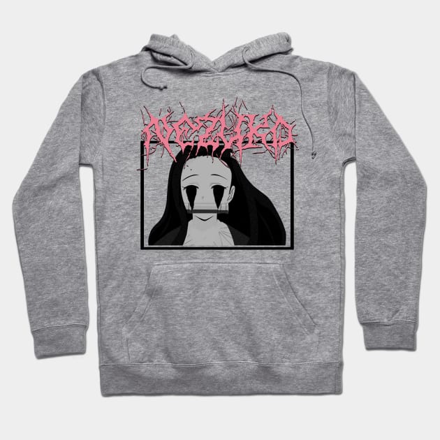 Gray anime graphic hoodie, cotton blend, casual style, featuring bold pink lettering and black-and-white character design.