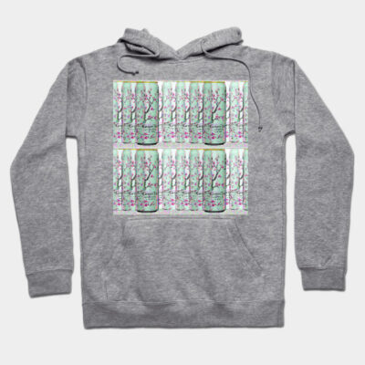 Gray hoodie with cherry blossom can print, cozy cotton material, casual style for everyday wear.