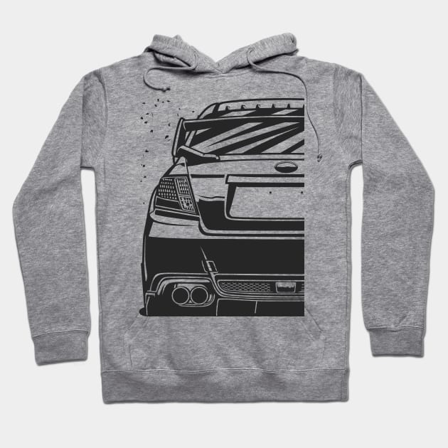 Gray hoodie with black car graphic, cotton material, casual style, ideal for automotive enthusiasts.
