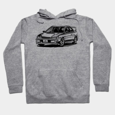 Gray hoodie with classic car graphic, casual style, cotton blend, perfect for everyday wear.