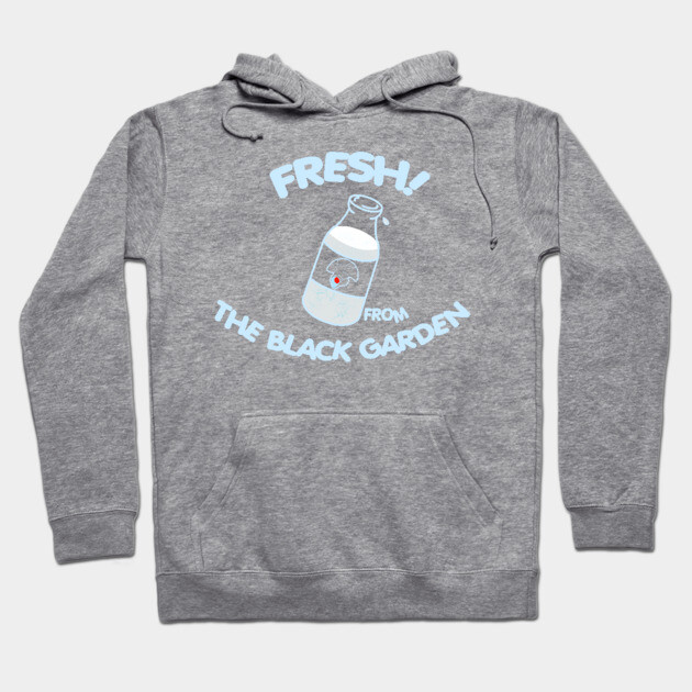 Gray hoodie with "Fresh from the Black Garden" graphic, casual style, soft fabric, ideal for everyday wear.