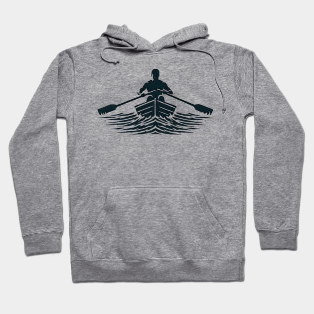 Gray hoodie with rowing boat graphic, cotton blend, casual wear, unisex, perfect for outdoor activities.