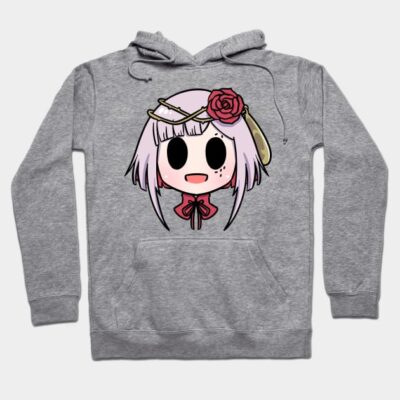 Gray hoodie with cute anime-style graphic, featuring a floral headpiece. Cozy and stylish for casual wear.