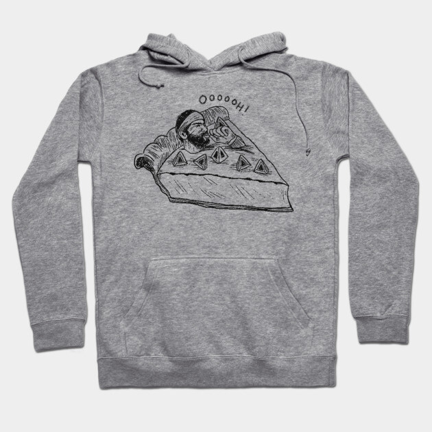 Gray hoodie with playful pizza graphic, casual style, soft cotton material, perfect for cozy wear.