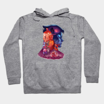 Gray hoodie with colorful abstract graphic design, cotton material, casual style, ideal for everyday wear.