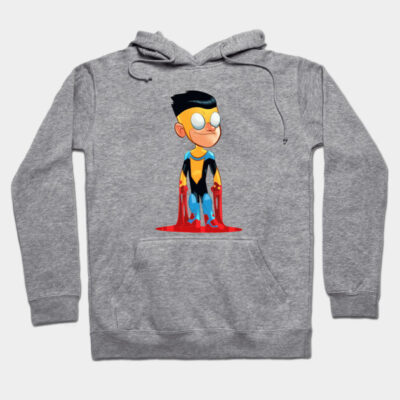 Gray hoodie with cartoon character design, featuring vibrant colors. Casual style, perfect for everyday wear. Cotton blend.