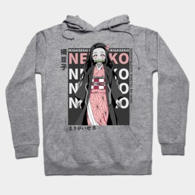 Gray hoodie with anime character design, featuring pink and black colors, cotton fabric, casual wear.