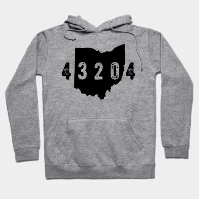 Gray hoodie with Ohio state graphic, black "43204" print, casual style, soft cotton blend, ideal for everyday wear.