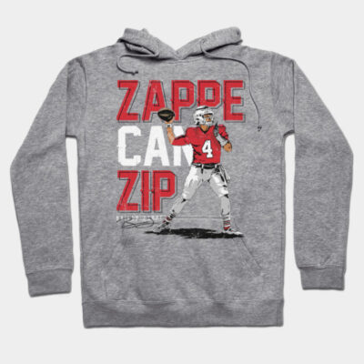 Gray hoodie with "Zappe Can Zip" text and football graphic, sporty casual wear, comfortable and stylish for fans.