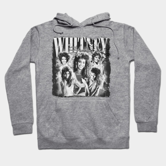 Gray hoodie with black and white graphic design, featuring bold text, ideal for casual wear, cotton blend material.