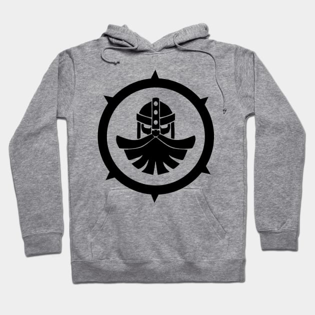 Gray hoodie with black graphic design, featuring adjustable drawstrings and front pocket, perfect for casual wear.