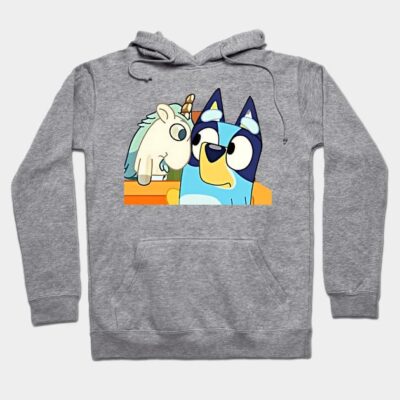 Gray hoodie with playful cartoon print, featuring colorful characters. Cozy apparel for casual wear. Cotton blend material.