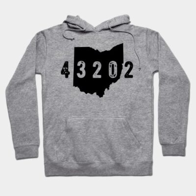 Gray hoodie with Ohio map and 43202 print, casual style, soft cotton material, ideal for everyday wear.