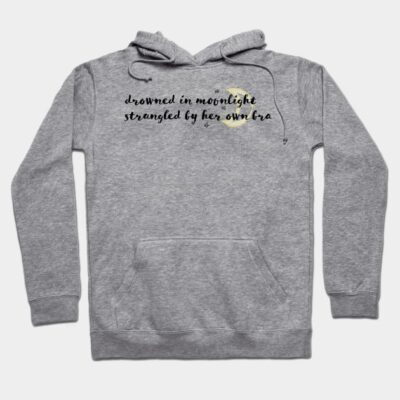 Gray cotton hoodie with black text and moon graphic, casual style, perfect for everyday wear.