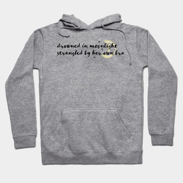 Gray cotton hoodie with black text and moon graphic, casual style, perfect for everyday wear.