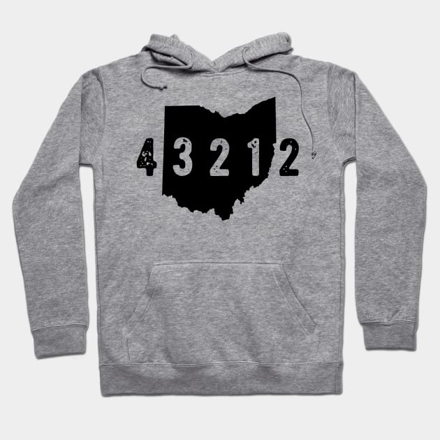 Gray hoodie with black graphic of Ohio state and "43212" text, featuring drawstring hood and front pocket.