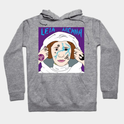 Gray hoodie with vibrant graphic design, featuring unique abstract art. Cozy material, ideal for casual wear.