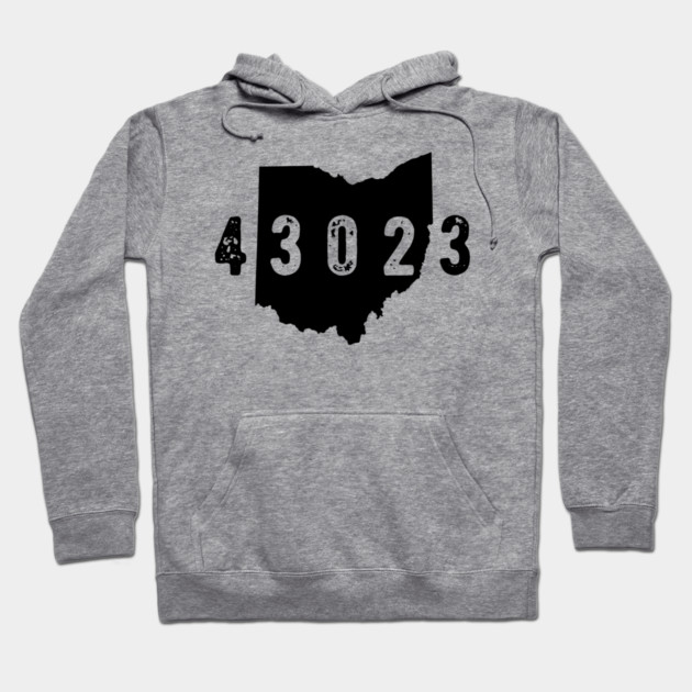 Gray hoodie with Ohio map and 43023 print, unisex casual wear, comfortable cotton blend, ideal for everyday use.
