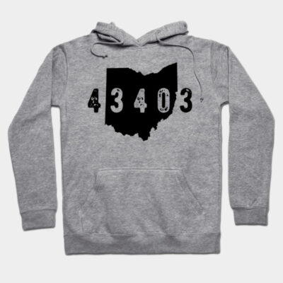 Gray hoodie with black Ohio map and numbers design, featuring front pocket and drawstrings, casual wear, cotton blend.
