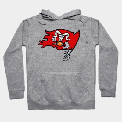 Gray hoodie with red graphic design featuring a skull and tools, made of soft cotton, perfect for casual wear.
