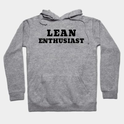 Gray hoodie with "Lean Enthusiast" text, casual style, cotton blend, perfect for everyday wear.