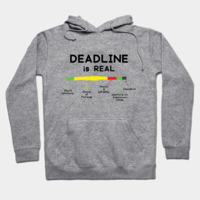 Gray cotton hoodie with "Deadline is Real" text and colorful progress bar graphic, casual style, unisex design.