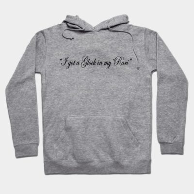 Gray hoodie with front pocket, featuring stylish black text. Soft cotton material, perfect for casual wear and comfort.