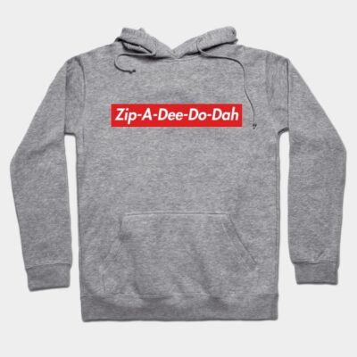 Gray hoodie with "Zip-A-Dee-Do-Dah" text, red background. Casual style, soft fabric, ideal for everyday wear.