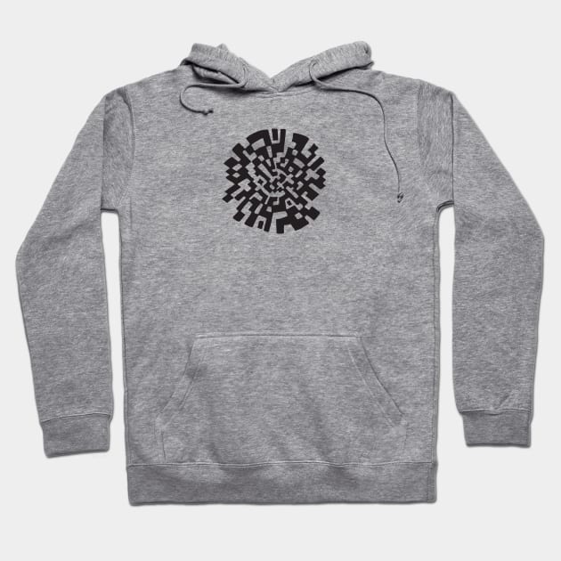 Gray hoodie with abstract black design, front pocket, and drawstring hood, perfect for casual wear in cooler weather.