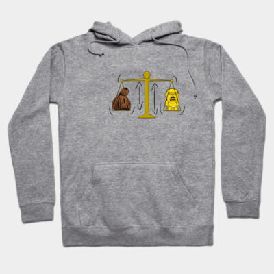 Gray hoodie with scales graphic, featuring contrasting brown and yellow symbols, made of soft cotton blend for casual wear.