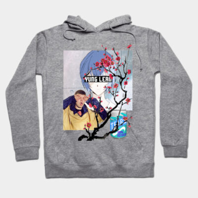 Gray hoodie with artistic graphic design, featuring cherry blossoms and modern art style. Perfect for casual wear.