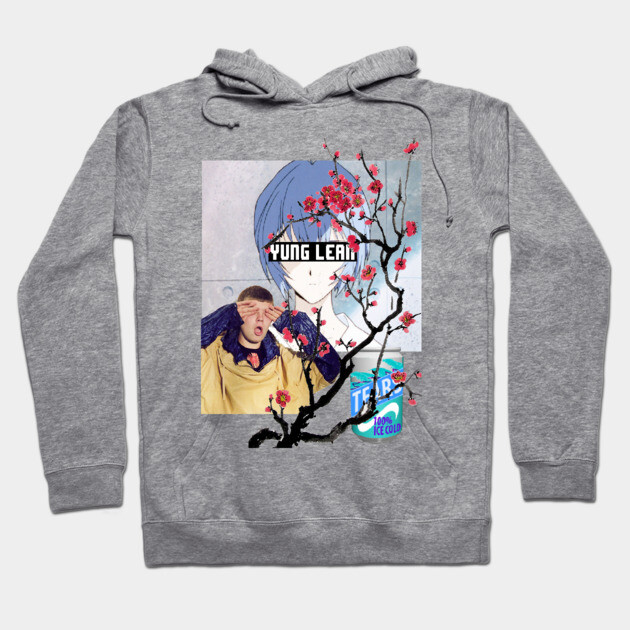 Gray hoodie with artistic graphic design, featuring cherry blossoms and modern art style. Perfect for casual wear.