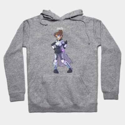Gray cotton hoodie with a colorful graphic design, featuring a character in futuristic armor. Casual style for everyday wear.