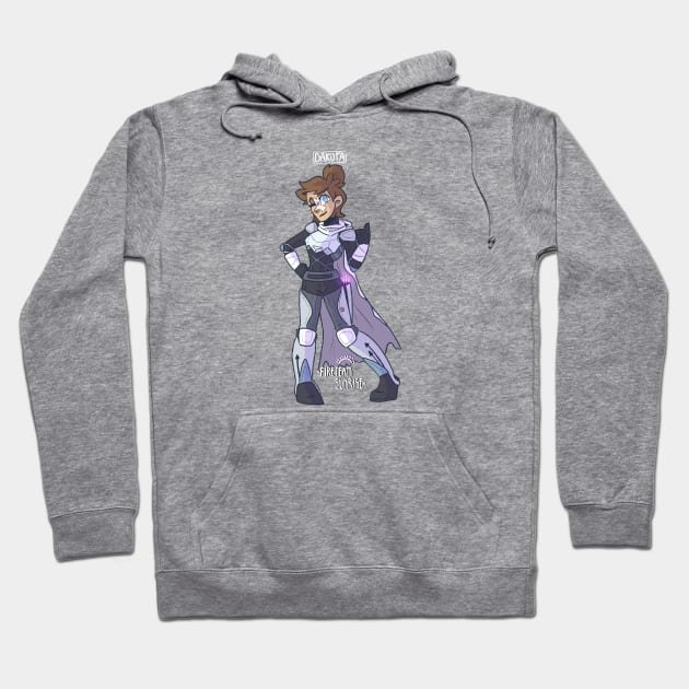 Gray cotton hoodie with a colorful graphic design, featuring a character in futuristic armor. Casual style for everyday wear.