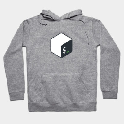 Gray hoodie with hexagon and dollar sign graphic, front pocket, drawstring hood, cotton blend, casual wear.