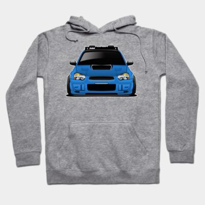Gray hoodie featuring a blue sports car graphic, cotton material, casual wear, unisex style.