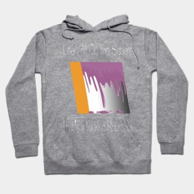 Gray hoodie with abstract purple drip design, cozy cotton fabric, unisex casual wear, perfect for cool weather.