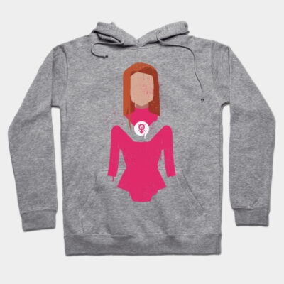 Gray hoodie featuring a pink superhero design, made from soft cotton, perfect for casual wear and cozy comfort.