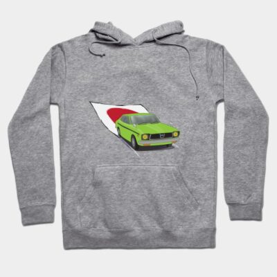 Green 70s Subaru DL (Leone) illustration, with the Japanese Flag Behind Hoodie by ibadishi