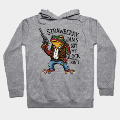 Gray hoodie with colorful frog graphic and humorous text, casual style, cotton blend, perfect for everyday wear.