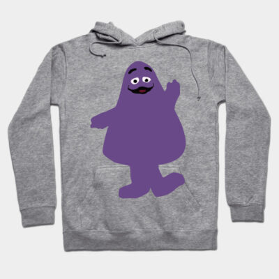 Gray hoodie with purple cartoon character print, cozy cotton material, casual style, perfect for everyday wear.